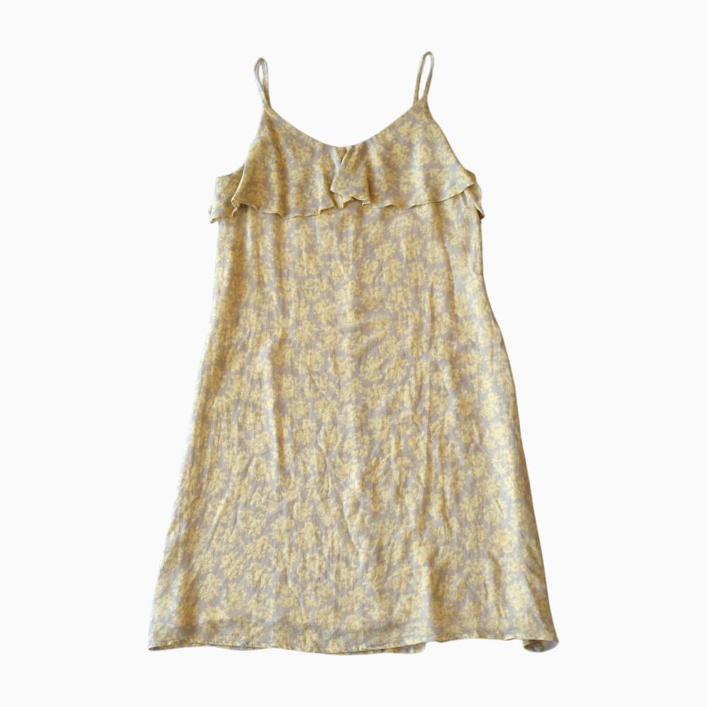 Vintage 90s Giorgio Armani Yellow Floral Silk Slip Dress Size 8